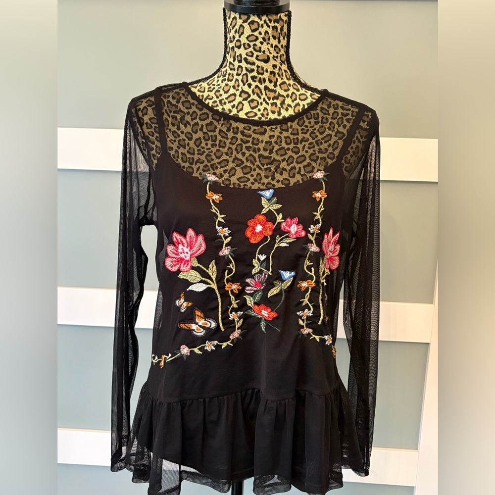 Hannah Black Floral Sheer Embroidered Blouse
